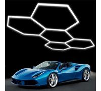 DLY 5 Hexagon LED Garage Lights - Modular Deformable Ceiling Lighting Kit, 6500K Bright White, Easy DIY Installation for Workshop, Home Gym, Studio