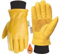DLY Winter Leather Work Gloves for Men, Warm Thinsulate Insulation, Waterproof, Abrasion & Puncture Resistant, Cowhide Leather, Ideal for Cold Weather Work