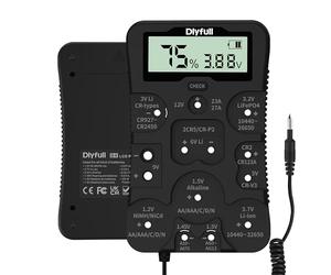Dlyfull Universal Battery Tester with LCD Display Battery Checker Voltage/Power for AA AAA C D 9V 1.2V Alk & Rechargeable CR2032 CR123A CR2 CRV3 6V 12V 3.2V 3.7V 18650 1.5V/3V Button Cell Batteries