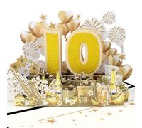 DLYMXGC 10th Anniversary Golden Gift Pop Up Greeting Card with Blank Note & Envelope, ideal celebration gift for Valentine's Day, Love, Birthday, Special Moments, Wedding, Holiday