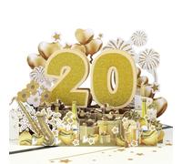 DLYMXGC 20th Anniversary Golden Gift Pop Up Greeting Card with Blank Note & Envelope, ideal celebration gift for Valentine's Day, Love, Birthday, Special Moments, Wedding, Holiday