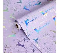 Dlyrroba Purple Christmas Wrapping Paper Roll - Purple Reindeer Holographic Gift Wrap Luxury Metallic Foil Design for Festive Winter Holiday Season - 17in X 16.5ft