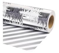 Dlyrroba Reversible Christmas Wrapping Paper Roll - Silver Metallic Foil Gift Wrap with Xmas Trees, Stripes Design for Holiday Winter - 17in X 16.5ft