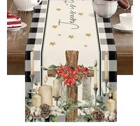 DLZDN Christmas Cross Table Runner Jesus is The Reason for The Season Table Runner Rustic Buffalo Plaid Christmas Winter Religious Home Kitchen Dining Table Home Party Decor 13x72 Inch