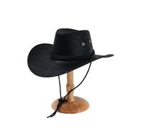 DLZFUDTY Cowboy Hat,Cowboy Hat Women Leather Big-edge Western Cowboy Hats Gentleman Cowgirl Jazz Hat Holidays Party Cosplay(Black)