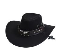 DLZFUDTY Cowboy Hat,Cowboy Hat Women Western Cowboy Hats Vintage Big-edge Gentleman Cowgirl Jazz Hat Holidays Party Cosplay(Black)