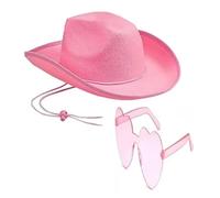 DLZFUDTY Cowboy Hat,Cowboy Hat Women Women Western Pink Cowgirl Fluffy Cowboy Glitter Hat Carnival Costume Accessory For Party Wear Set(Pink glasses)