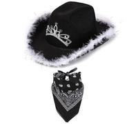 DLZFUDTY Cowboy Hat,Cowboy Hat Women Women Western Pink Cowgirl Fluffy Cowboy Glitter Hat Carnival Costume Accessory For Party Wear Set(Black 2pcs)