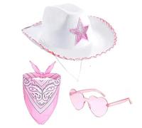 DLZFUDTY Cowboy Hat,Cowboy Hat Women Women Western Pink Cowgirl Fluffy Cowboy Glitter Hat Carnival Costume Accessory For Party Wear Set(Five pointed star3ps)