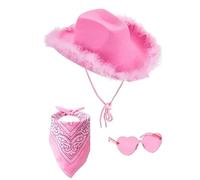 DLZFUDTY Cowboy Hat,Cowboy Hat Women Women Western Pink Cowgirl Fluffy Cowboy Glitter Hat Carnival Costume Accessory For Party Wear Set(Pink 3ps)