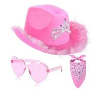 DLZFUDTY Cowboy Hat,Cowboy Hat Women Women Western Pink Cowgirl Fluffy Cowboy Glitter Hat Carnival Costume Accessory For Party Wear Set(3ps)