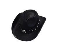 DLZFUDTY Cowboy Hat Leather Western Cowboy Hat For Men Gentleman Jazz Hats Panama Cowgirl Sombrero Hombre(Black)