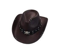 DLZFUDTY Cowboy Hat Leather Western Cowboy Hat For Men Gentleman Jazz Hats Panama Cowgirl Sombrero Hombre(Brown)