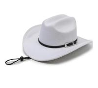 DLZFUDTY Cowboy Hat Wool Felt Cowboy Hat, Wide Rolled Brim Fedora For Equestrian Riding - Vintage Tweed Unisex Cap (White)