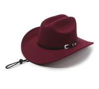 DLZFUDTY Cowboy Hat Wool Felt Cowboy Hat, Wide Rolled Brim Fedora For Equestrian Riding - Vintage Tweed Unisex Cap (Red a)