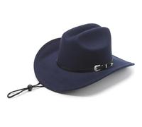 DLZFUDTY Cowboy Hat Wool Felt Cowboy Hat, Wide Rolled Brim Fedora For Equestrian Riding - Vintage Tweed Unisex Cap (Blue)