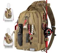 DLZFUDTY Fishing Bag,Fishing Backpack Fishing Backpack Bag - with Rod Holder Box for Men Women(Khaki)
