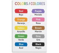 DLZHZDIH Bilingual Spanish English Colors Chart Educational Poster Learn Spanish Vocabulary Canvas Wall-Art for Room Unframed,12x18inch(30x45cm)