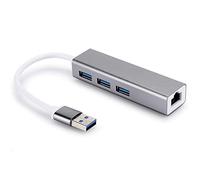 DM HE83 Aluminum Alloy USB to RJ45 Ethernet Adapter, USB 3.0 HUB Converter, 100M Wired Networking Card with 3 Port Expansion for Flash Drive Keyboard Mouse Camera Printer