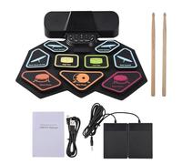 DM300 Dual Speaker Color Electronic Drums Extra Thick Percussion Pad Silicone Hand Rolled Electronic Drums 9 DrumPads with Mallet Foot Pedal MIDI Phantom Light Function (Black)