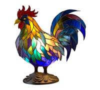 DMAIS Stain Glass Chicken Light, Rooster Stained Glass Resin Lamp, Chicken Sculpture Lamp, Stained Glass Chicken Shape Table Lamp, Vintage Rooster Table Lamps for Home Decorations