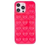DMaos for iPhone 14/iPhone 13 Case for Women, 3D Pop Bubble Heart Kawaii Gel Cover, Cute Girly 6.1 inch - Hot Pink