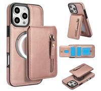 DMaos for iPhone 16 Plus Case with Wallet Card Sleeve, Separable Compatible with Magsafe, PU Leather ID Stand Holder, Classic for iPhone16 Plus 2024 6.7 inch - Pink