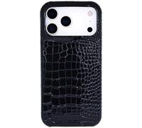 DMaos for iPhone 16 Pro Max Case, Crocodile Synthetic High Gloss Reflective Leather Edge Binding Cover, Slim for iPhone16 Pro Max 2024 6.9 inch - Black