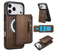 DMaos for iPhone 17 Pro Case with Wallet Card Sleeve, Separable Compatible with Magsafe, PU Leather ID Stand Holder, Classic for iPhone17 Pro 2025 6.3 inch - Brown