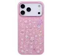 DMaos for iPhone 17 Pro Max Case for Women, Bling Sparkly Diamond Cover with Crystal Pearls, Super Cute for iPhone17 Pro Max 6.9 inch - Pink