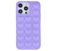 DMaos iPhone 15 Case for Women, 3D Pop Bubble Heart Kawaii Gel Cover, Cute Girly for iPhone15 6.1 inch - Lavender