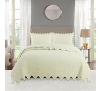 DMBAOD 100% Cotton Oversized California Comforter Set,Bedding Sets with 2 Pillow Shams, Reversible Lightweight Bedspread,Coverlet set for All Seasons beige 250x270cm