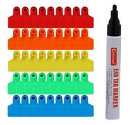 DMBAOD 100pcs Blank Livestock Ear Tags, Cattle Sheep Goat Pig Hogs Cows Calf, Mixed Colors + Pen