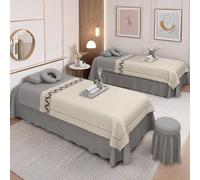 DMBAOD 4pcs Beauty Salon Bedding Set Thick Bed Linens Sheets with Face Rest Hole, Sheets Set for Bedspread Fumigation Massage Spa Smoke grey Square bedside 190 * 70cm (74.8 * 27.5in)