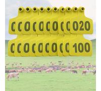 DMBAOD Cattle Ear Tags 1-500 Numbered Ear Tags for Cattle,Cattle Ear Tags with Numbers Livestock Identifcation Ear Tags for Goat Cattle Cows Calf Sheep Pig Yellow 4 * 5cm (1.57 * 1.96in) 001-100