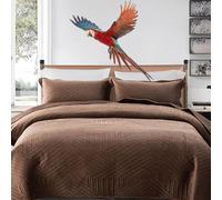 DMBAOD Double Quilt Bedding Set Size Four Seasons Velvet Reversible Bedspread Embossed Quilt Bedspread dark coffee 220x240cm