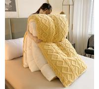 DMBAOD Duvet, winter quilting blanket thick lamb-cashmere, soft sleeping ceiling bed lid without cover, flowers 4 seasons duvet, plush winter blanket yellow 180x220cm 3.5kg