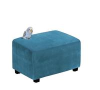 DMBAOD Footstool cover rectangular suitable for footstool sofa cover stool cover footstool protective cover made of elastic thickened soft velvet fabric removable and washable Peacock Blue Small