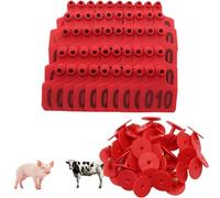 DMBAOD Large, medium and small plastic livestock ear tags for cattle ear tags are suitable for pigs, goats and cattle animal identification ear tags, No. 001-500 Red 6 * 7.5cm (2.36 * 2.95in) 101-200
