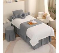 DMBAOD Massage Table Skirt Solid Color Massage Table Sheet Sets,4pcs Beauty Salon Bedding Set Thick Bed Linens Sheets with Face Rest Hole White + gray Round bedside 190 * 80cm (74.8 * 31.5in)