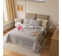 DMBAOD Queen Size Quilt Set, Four Seasons Simple Bedroom Bed in a Pocket, Bedding Set with Quilt, Sheet, Pillowcase and Pillow Case (1 Quilt and 2 Pillowcases) grey. 240x250cm