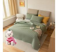 DMBAOD Queen Size Quilt Set, Four Seasons Simple Bedroom Bed in a Pocket, Bedding Set with Quilt, Sheet, Pillowcase and Pillow Case (1 Quilt and 2 Pillowcases) green 200x230cm