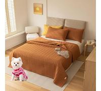 DMBAOD Queen Size Quilt Set, Four Seasons Simple Bedroom Bed in a Pocket, Bedding Set with Quilt, Sheet, Pillowcase and Pillow Case (1 Quilt and 2 Pillowcases) brown 240x250cm