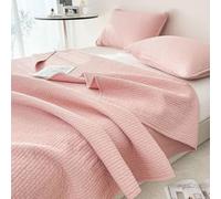DMBAOD Quilt Set Bedspread Coverlet 3 Piece cotton Bedspread Reversible Coverlet Lightweight Solid Color Striped Quilted Quilt Bedding Set pink 180 * 200cm