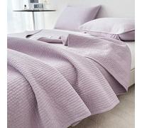 DMBAOD Quilt Set Bedspread Coverlet 3 Piece cotton Bedspread Reversible Coverlet Lightweight Solid Color Striped Quilted Quilt Bedding Set Purple 230 * 240cm