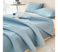 DMBAOD Quilt Set Bedspread Coverlet 3 Piece cotton Bedspread Reversible Coverlet Lightweight Solid Color Striped Quilted Quilt Bedding Set blue 150 * 200cm