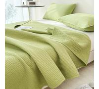 DMBAOD Quilt Set Bedspread Coverlet 3 Piece cotton Bedspread Reversible Coverlet Lightweight Solid Color Striped Quilted Quilt Bedding Set green 230 * 240cm