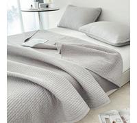 DMBAOD Quilt Set Bedspread Coverlet 3 Piece cotton Bedspread Reversible Coverlet Lightweight Solid Color Striped Quilted Quilt Bedding Set grey. 150 * 200cm