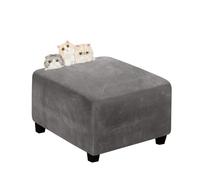 DMBAOD Velvet Footstool Cover, Stretch Jacquard Plush Footstool Cover Rectangular Footstool Cover Footstool Cover, Elastic Bottom Furniture Cover for Living Room and Bedroom grey. X-LARGE