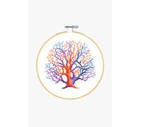 DMC Colourful Coral Cross Stitch Kit, Includes Wooden Hoop, Stranded Cotton Embroidery Thread, 5.5 pts/cm White Aida, Needle, Instructions